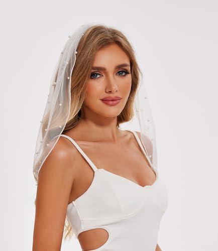 Grettytling Pearl Bridal Veil with Metal Comb Elegant Bachelorette Party Headpiece, Perfect for Engagements, Bridal Showers, and Weddings