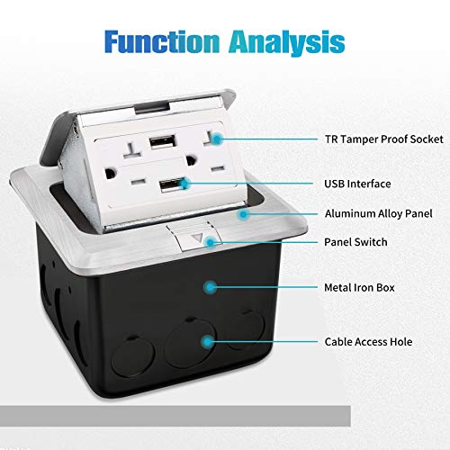 Pop Up Floor Outlet With Stainless Steel Cover 20Amp Tr Outlet And Usb Chargers 4.8A Receptacle Box By Jacepfy #TOP1