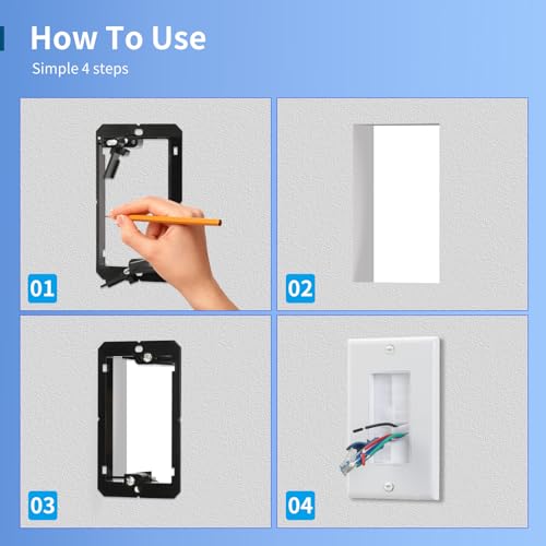 Single Gang Wall Plate Cable Pass Through for Low Voltage Wires with Bracket,Single Gang for In-Wall Cable Management,Cord Hider for Wall Mount TV,1 Packs