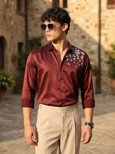 Image of IndoPrimo Men's Stylish Satin Shirt for Party, Formal, Daily and Casual Wear Full Sleeve Shirt for Mens - Trio