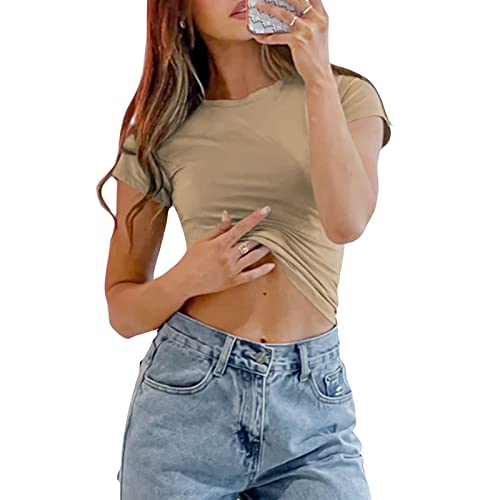 Camiseta Básica Slim Fit para Mujer Top Manga Corta Y2K Tops TikTok Influence Crop Top Club Party Streetwear(Green-1, M)