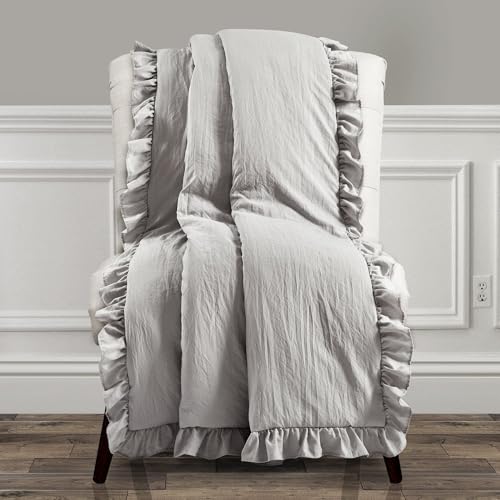 Image of Lush Decor Reyna Soft Ruffle Throw Blanket, 50 inch W x 60 inch L, Light Gray - Modern Farmhouse Ruffle Blanket - Cozy Chic Textured Throw For Bed, Couch, or Chair