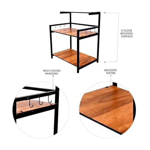 Image of Heavy Duty Metal Microwave Oven Stand with Storage Shelves | 3 Tier Kitchen Organizer Rack with Hooks | Suitable for Microwave, OTG & Kitchen Appliances