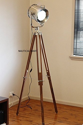 DESIGNER CHROME VINTAGE INDUSTRIËLE DRIEPOD VLOERLAMP NAUTICAL SPOT LICHT VLOERLAMP door NAUTICALMART