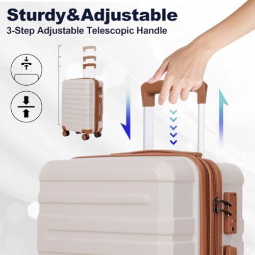 Luggage Set 3 Pieces, Luggage, 20", 24", 28" Carry-on Luggage, Dotted Texture, TSA Lock, Aluminum Telescopic Handle, PC+ABS Hard Shell Luggage, Beige2
