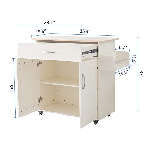 Cozy Castle Kitchen Island on Wheels Kitchen Cart Trolley with Storage, Drawers, Cabinet, Towel Rack and Wood Top Kitchen Cart for Home Hotel Kitchen Dinning Room (White)