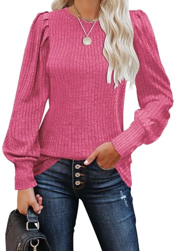 Image of MIHOLL Women's Puff Long Sleeve Shirts Casual Knit Blouses Crew Neck Elegant Tunic Tops
