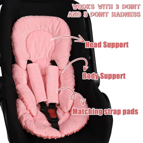 Image of GFU Infant Car Seat Insert Head and Body Support, Reversible Newborn Insert for Carseat with Strap Pads, Soft Stroller Cushion Pillow Insert for Boys and Girls, Fits for Stroller, Swing, Red