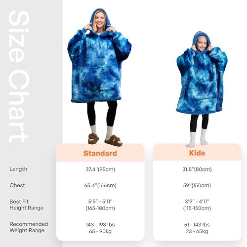 Image of Giggling Getup Wearable Blanket Hoodie for Women Men - Oversized Flannel Sherpa Fleece Sweatshirt Blanket - with Giant Pocket & Sleeves - Cozy Warm Blanket Birthday Gifts for Adults Dark Blue Tie Dye