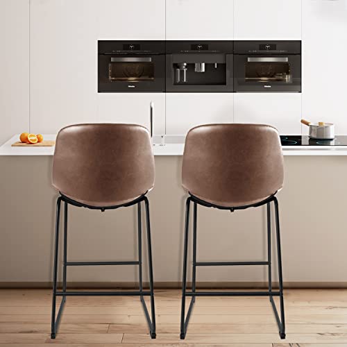TAVR Furniture Counter Stools Set of 2, 24 inch Counter Height Bar Stools Hold up to 500 lbs, Armless Counter Height Chairs with Metal Legs & Soft Backrest for Kitchen Island Coffee Shop, Brown - Image 7