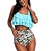 Produktbild LYworld Damen Badeanzug Rüschen Damen Bikini Set Hohe Taille Bademode Push up Bikini Zweiteilige Tankini Floral Volant StandBadeanzüge Neckholder