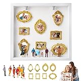 DIY Mini Museum Silhouette Box, Mini Bilderrahmen Vintage, Museum of Us, Foto Erinnerungsanzeige Set mit 8 Mi-NI Goldene Rahmen & 8 Zufällig Figuren, für Bedeutungsvolles Geschenk Valentinstag(Weiß)