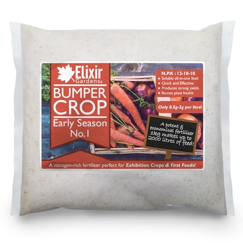 Elixir Gardens Bumper Crop Soluble No.1 Early Season Plant Food | High Nitrogen First Feed Fertiliser | Perfect for Exhibition Crops | N.P.K: 12-10-10 + TE | Various Sizes 500g-20kg | 250g Bag