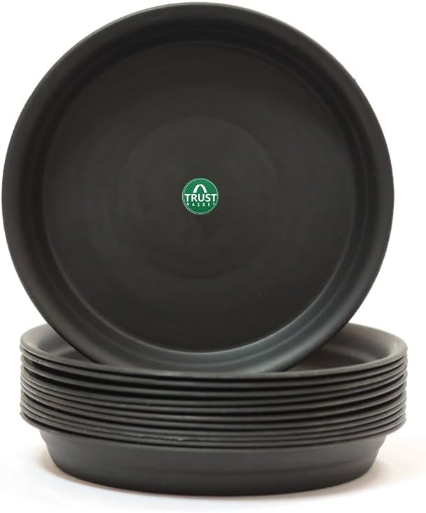 TrustBasket UV Treated Round Bottom Tray/Plate/Saucer Suitable for 10 inch Round Plastic Pot (Black Color) - Set of 12 | Heavy Duty Durable Plant saucerGamla for Indoor & Outdoor Balcony Garden