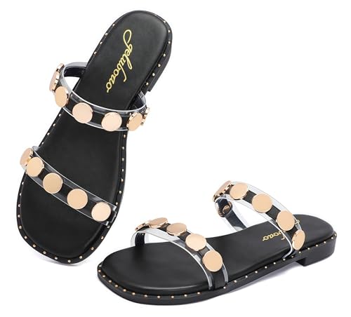 Black Flat Sandals with Metal