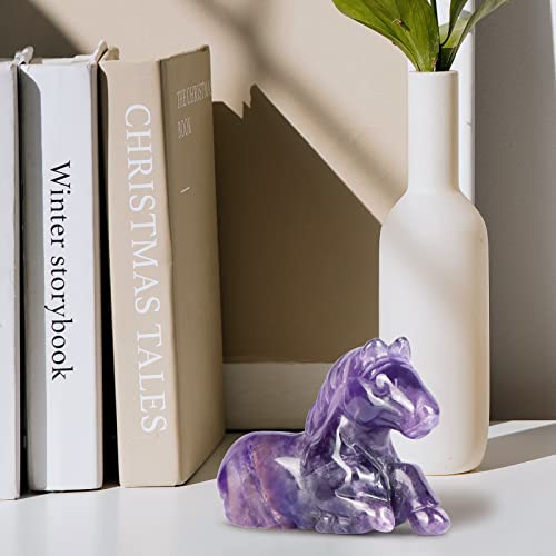 Leadgem Amethyst Horse Figurine 2" Hand Carved Healing Crystal And Stones Horse Paperweight Table Centerpiece Ornament #TOP2