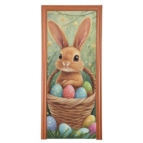 FLildon Cute Bunny Easter Eggs Door Cover Decoration, Party Accessory Porch Decor for Festive Ornament Room Door Covers 32 x 79 Inch