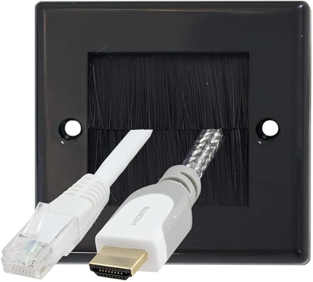 Auline Black Brush Single 1 Gang Wall Outlet Cable Entry Plate Tidy Mount Face Plate Wall Plate (1)