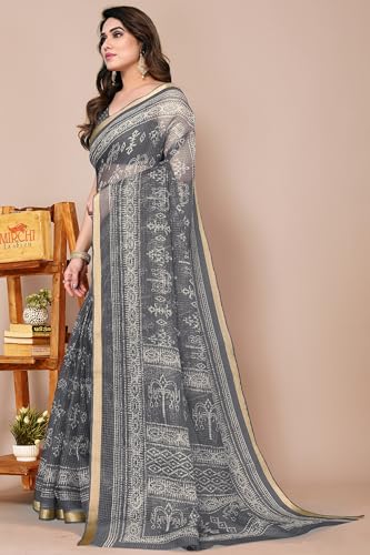 Image of MIRCHI FASHION Lightweight Kota Doria Cotton Saree | Floral Printed Summer Saree for Women | Breathable Ethnic Daily Wear Saree with Blouse Piece