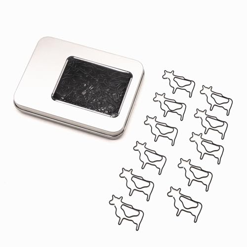 NELJIBEHU 60 Pcs Black Cow Paper Clips,Cow Office Supplies, Cow Desk Stationery Accessories