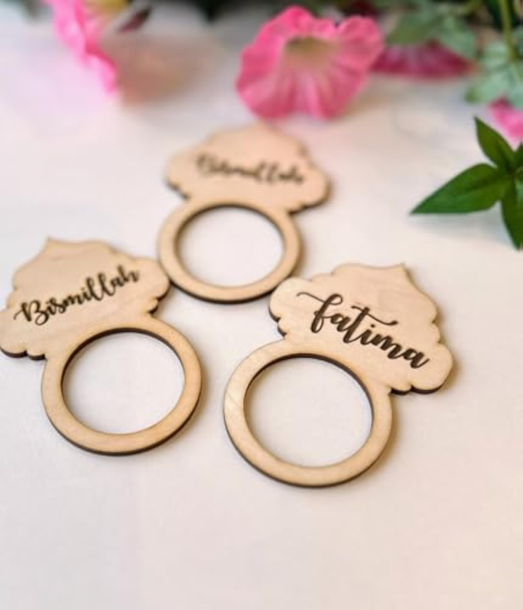 3 Pcs MDF Ramadan Napkin Rings, Custom Eid Mubarak Decor