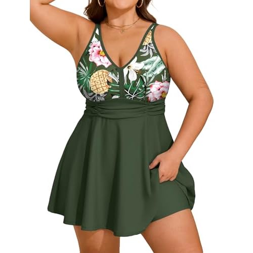 Arolina Women's Plus Size Tankini Swimsuits Two Piece Tummy Control Bathing Suits Hide Belly Swim Dress with Boy Shorts Army Green 16 Plus
