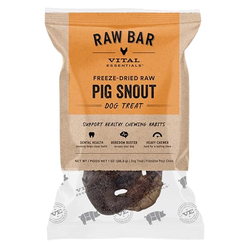 Vital Essentials Freeze-Dried Raw Pig Snout Dog Treat & Long-Lasting Natural Chew 1-Pack | Single Ingredient Dog Treat for Aggressive Chewers | Made in USA