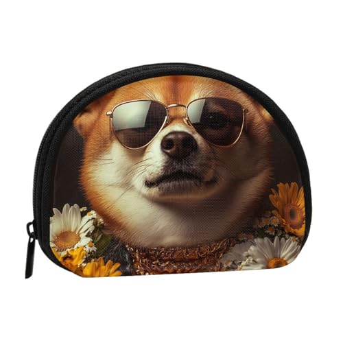 Portable Coin Purse Hipster-Shiba-Inu-Daisy Mini Zippered Money Pouch Card Holder