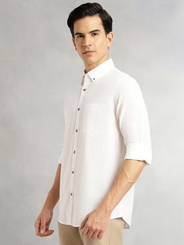 Image of Thomas Scott Men's | Slim Fit | Striped Design | Button-Down Collar | 100% Cotton Casual Shirt for Mens