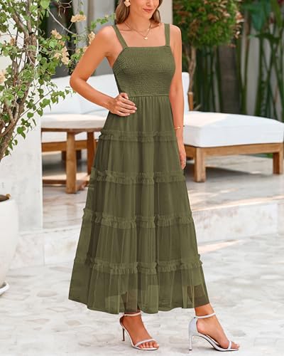 Image of PRETTYGARDEN Women's Summer Dresses 2026 Sleeveless Smocked Tiered Ruffle Tulle A-Line Flowy Wedding Party Maxi Dress