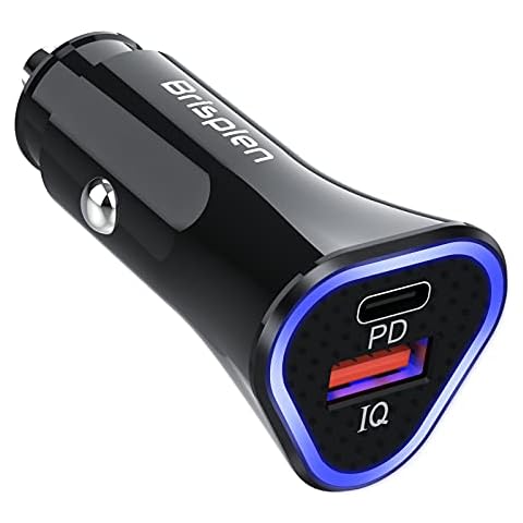 Brisplen 36W Fast Car Charger 2-Port, USB-C PD 3.0 Car Charger Cigarette Lighter and USB-A QC 3.0 Car Adapter Quick Charger for iPhone, Galaxy A70/S20/S10/S9, Huawei P30/P20, Xiaomi Cover