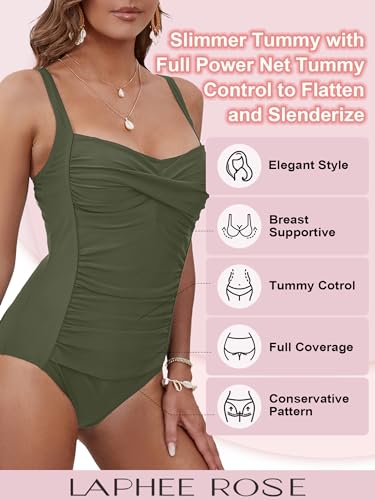 Women's Tummy Control Swimsuits Slimming One Piece Bathing Suit Retro Ruched Swimwear4