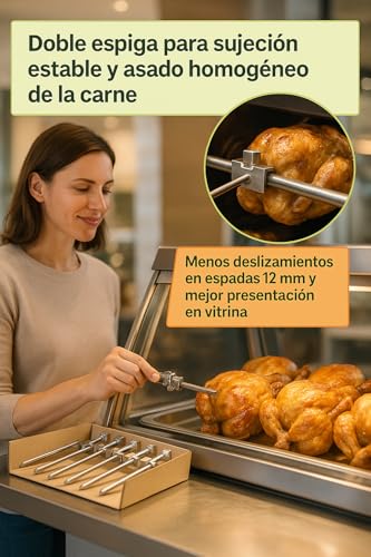 Pincho asador con tornillo para evitar deslices de pollos en espadas de 12mm de hostelería 7