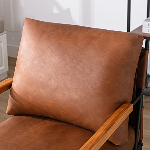 Merax Mid Century Modern Faux Leather Accent Chair With Removable Cousion Corner Armchair For Living Room Bedroom Office, Set Of 1, 3# Brown #TOP4