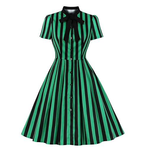 Image of 1950s Dresses for Women Vintage Rockabilly Retro Short Sleeve Tie Midi Dress Cocktail Party Evening Prom Gown