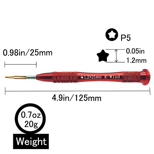 Precision Pentalobe Screwdriver P5 1.2mm Compatible with MacBook, Small Screwdriver P5/1.2mm Fits 5-point Pentalobe Screws, S2 High Alloy Steel Head, Magnetic Tip, 360° Rotary Cap, Anti Slip Grip