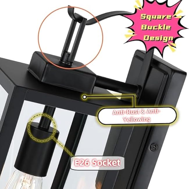 WISBEAM 17.75in Large Size Dusk to Dawn Wall Sconce for House, Black Outdoor Wall Lantern, Modern Porch Lights Outdoor, Metal Construction with Clear Glass, 1 Pack