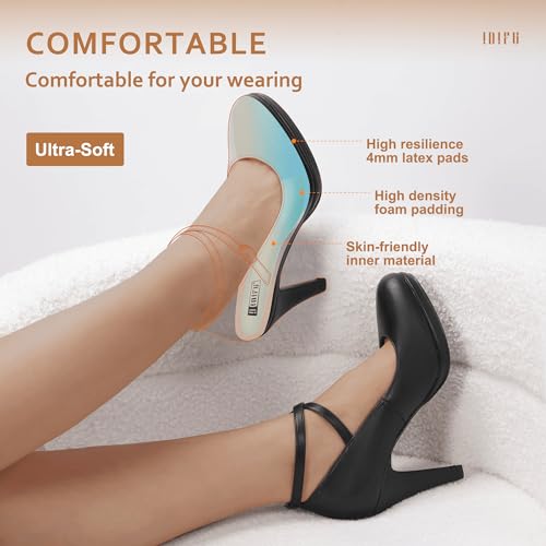 IDIFU Women's Tracy Platform High Heels Closed Toe Pumps Strappy Cross Ankle Strap Shoes for Casual Work Wedding3