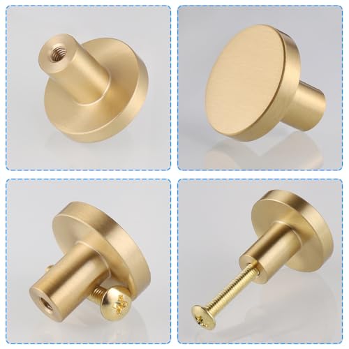 JIZZU 4Pcs Solid Brass Gold Drawer Knobs, Durable Cabinet Knobs, Single Hole Door Handles for Cupboard Wardrobe - Image 3