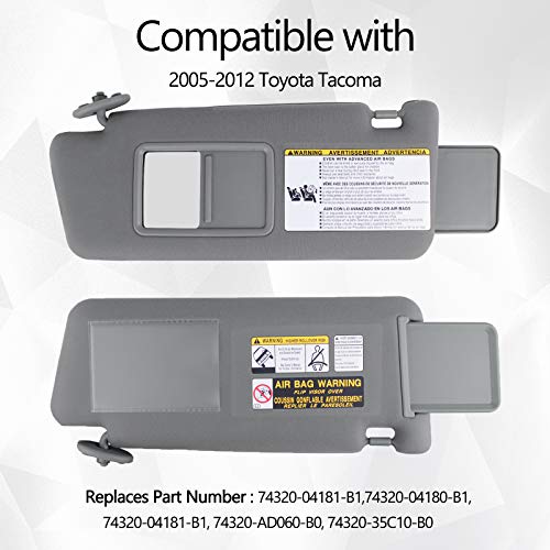 UNIGT Driver Side Sun Visor Compatible with 2005-2012 Toyota Tacoma Pre-Runner 74320-04181-B1 Left Visor Assy, LH, Gray (Gray)