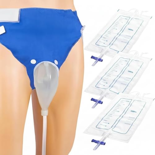 FCCBSELE Reusable Silicone Urine Collection Bag Wearable Urinary Drainage System with 3 Bags Portable Urine Collector for Incontinence Travel Camping Post-Surgery (Elderly Men)