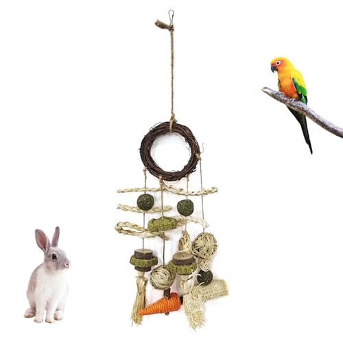 ウサギのための天然木製の小さな動物の噛み糸のおもちゃをトリミングしたハムスター噛む救援とオウムの相互作用プレイセット天然木のげっ歯類のおもちゃ
