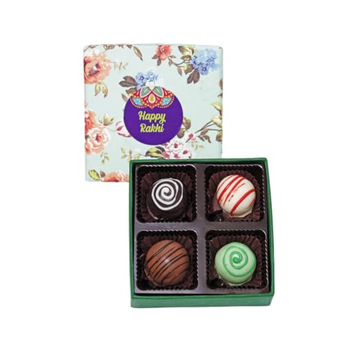 Image of Velvet Fine Chocolates Rakhi Gift Box | Assorted Truffles & Evil Eye Rakhi Combo | Perfect for Raksha Bandhan Festival| Handcrafted Delights | Pack of 1