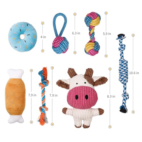 Toozey Hundespielzeug Kleine Hunde - 7 Stück Welpenspielzeug - Langlebiges Kauspielzeug und Quietschspielzeug Intelligenz - Naturbaumwolle und Ungiftig