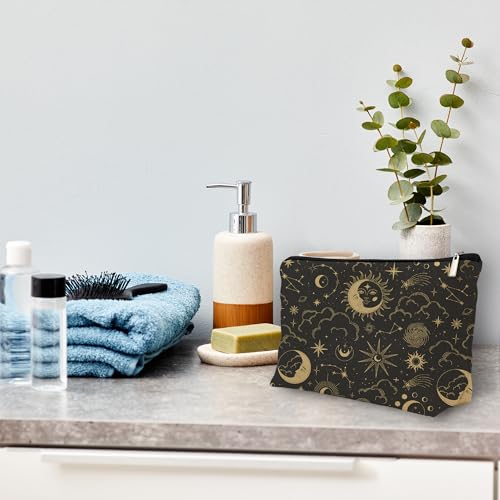 huester Black Golden Sun and Moon Star Witchy Makeup Bag, Moon Make Up Bag, Tarot Cosmetics Bag, Cosmetic Bags Travel Makeup Pouch Astrology Witchy Gifts for Purse Women Girls Sister Mom4
