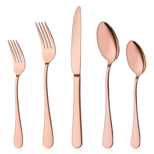 Briout Rose Gold Silverware Set, 20 Piece Cutlery...