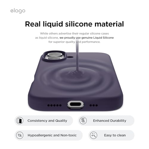 Image of elago Compatible with iPhone 16 Case, Premium Liquid Silicone Case, Full Body Protective Cover, Shockproof, Slim Phone Case, Anti-Scratch Soft Microfiber Lining, 6.1 inch (Deep Purple)