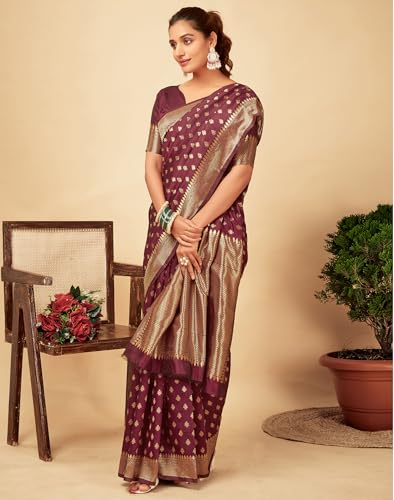 Image of SIRIL Women's Banarasi Soft Silk Saree Pure Silk with Unstitched Blouse Piece