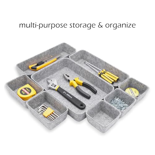 Image of Welaxy Desk Drawer organizers tray Felt storage bins aesthetics room decor for home office dorm closet decluttering minimalist lifestyle (Gray)