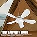 SPYMINNPOO Portable Ceiling Fan, Canopy Tents with LED Light DC 12V 16.5 Inches Removable Blades Camping Tent Fan for Outdoor Indoor Fishing